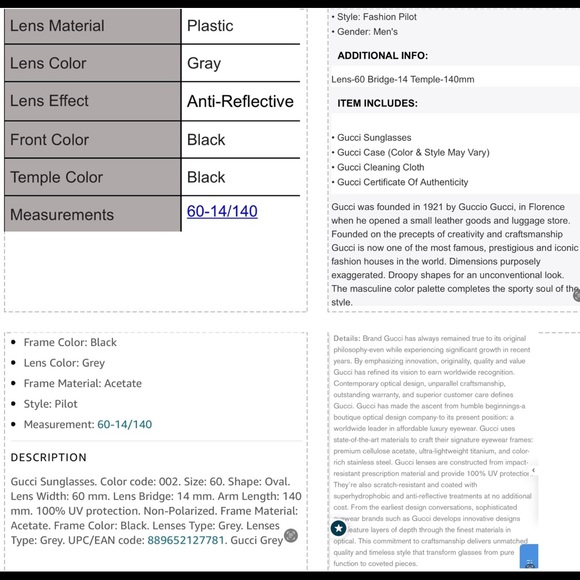 UNISEX GUCCI OVERSIZED PILOT AVIATOR SUNGLASSES - Picture 5 of 16